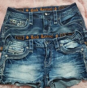 Rock Revival Blue Jean Shorts with Distressed Details